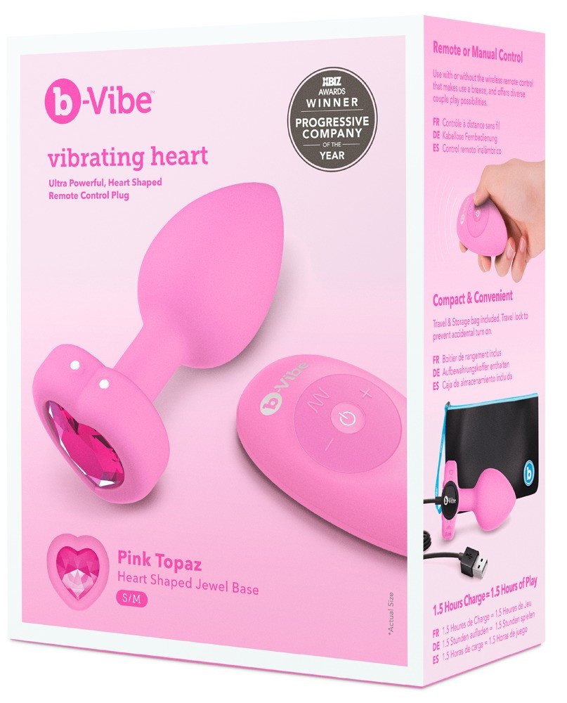 b-vibe heart - bezdrátový anální vibrátor s rádiem (růžový)