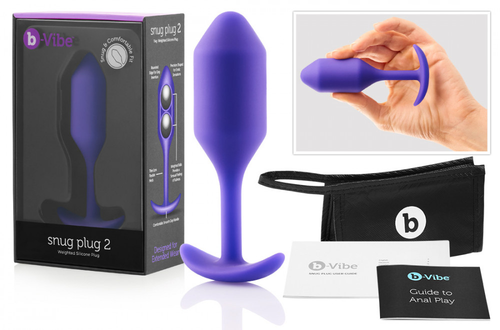 b-vibe Snug Plug 2 - anální dildo s dvojitou kuličkou (114 g) - fialové