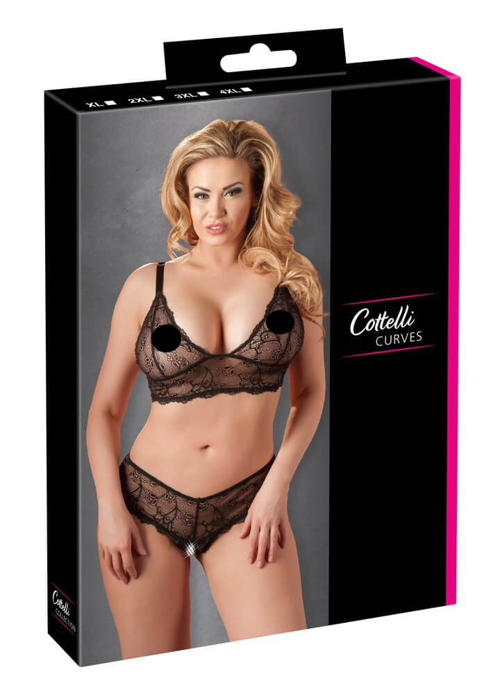 Cottelli Plus Size - krajkový dvojkomplet (černý)