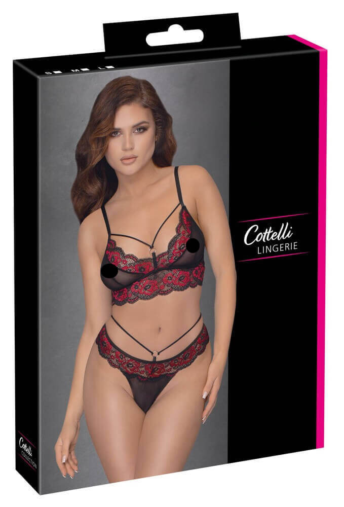 Cottelli - Red Rose Bra Set (černá)