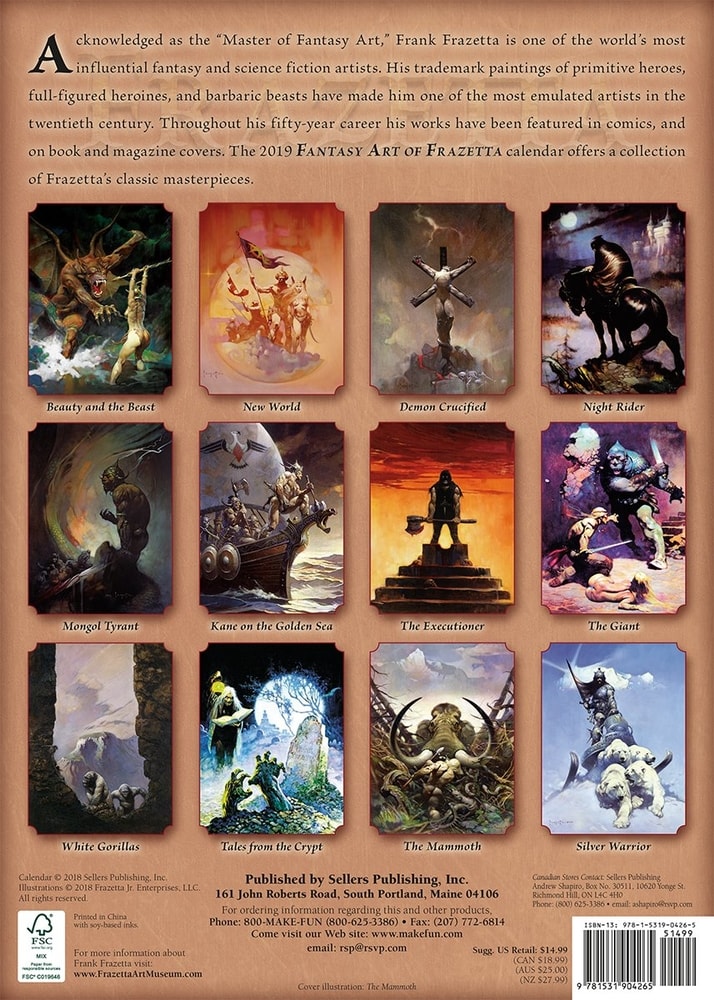 FANTASY ART OF FRANK FRAZETTA - 2019 CALENDAR ***sleva 50%!***