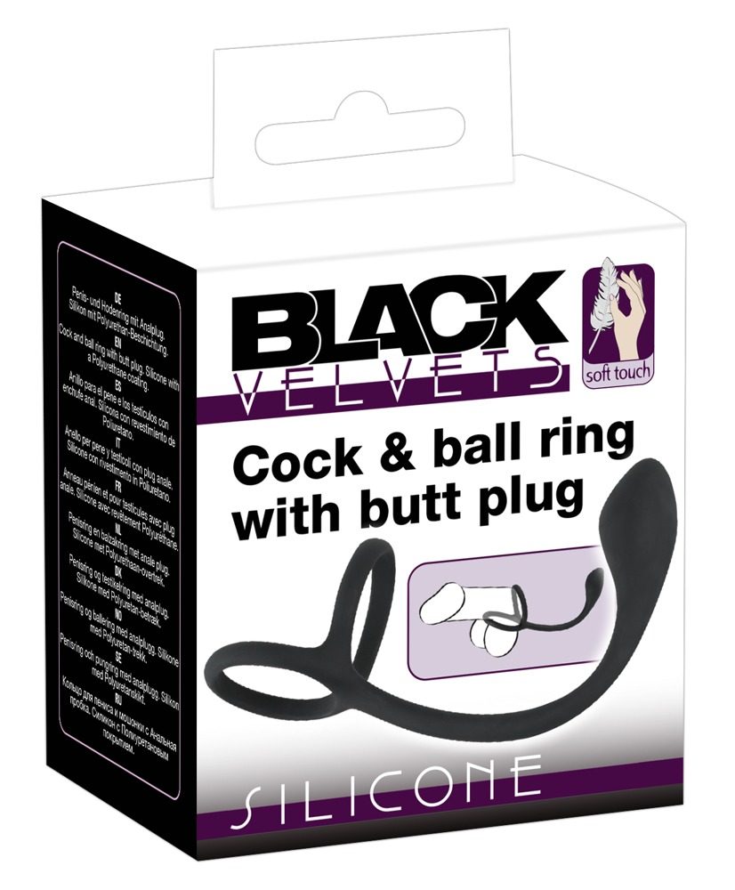 Black Velvets Cock & Ball Ring + Plug Slim