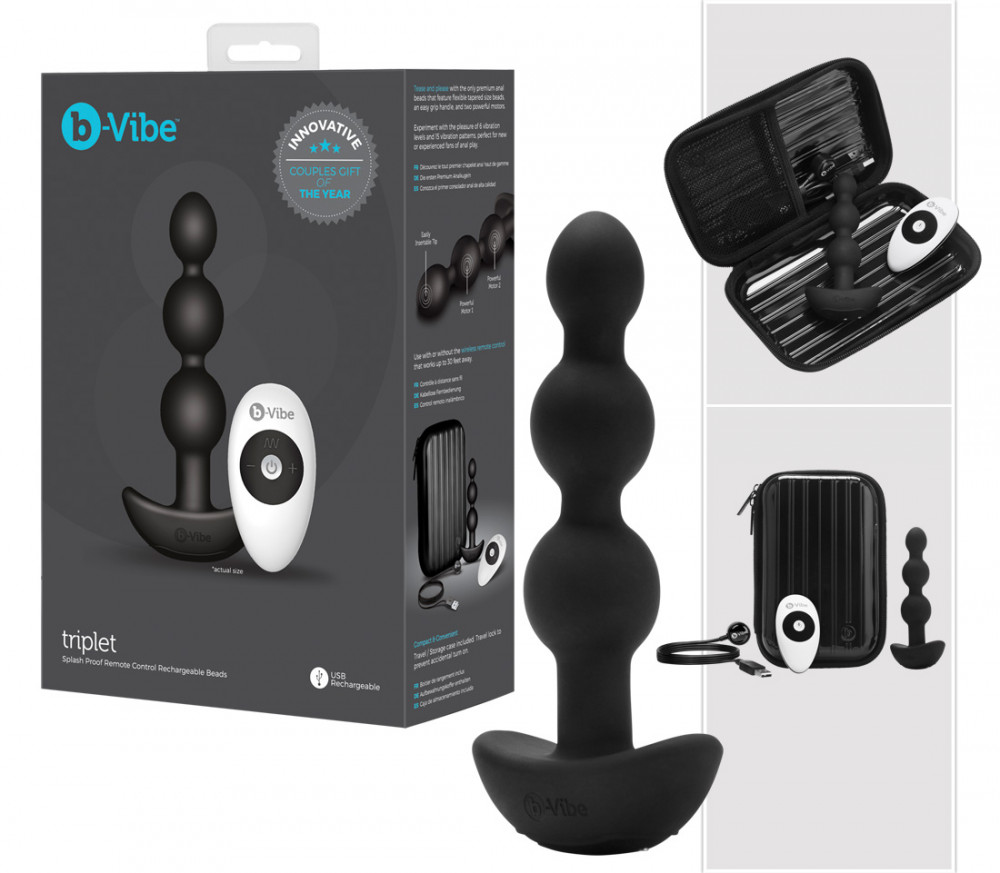 b-Vibe - dobíjecí anální vibrátor s trojitými korálky (černý)