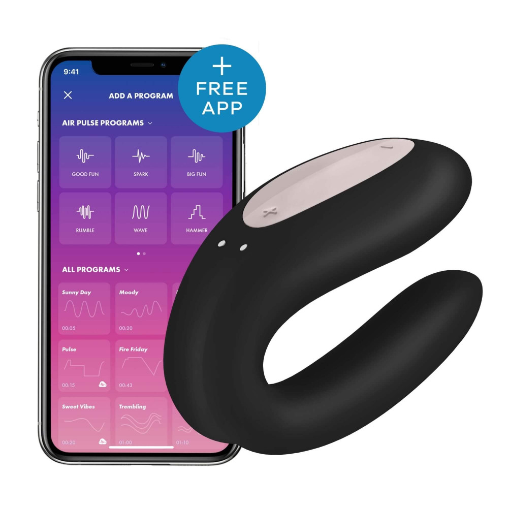 Satisfyer Double Joy - nabíjecí, vodotěsný, smart párový vibrátor (černý)