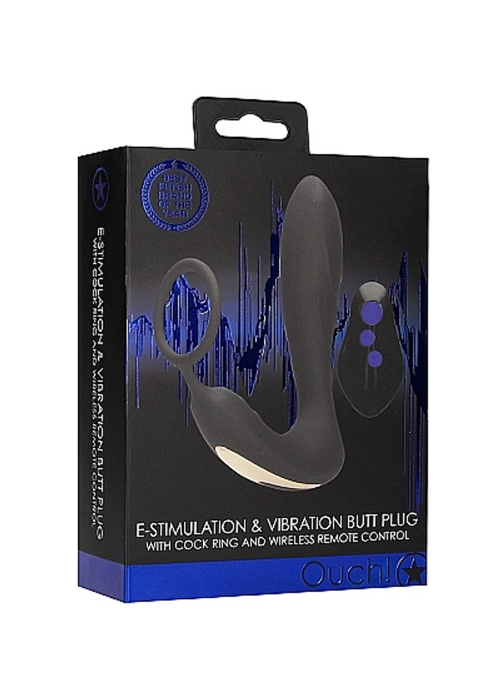 Ouch! E-stim & Vibration Butt Plug with Remote Black