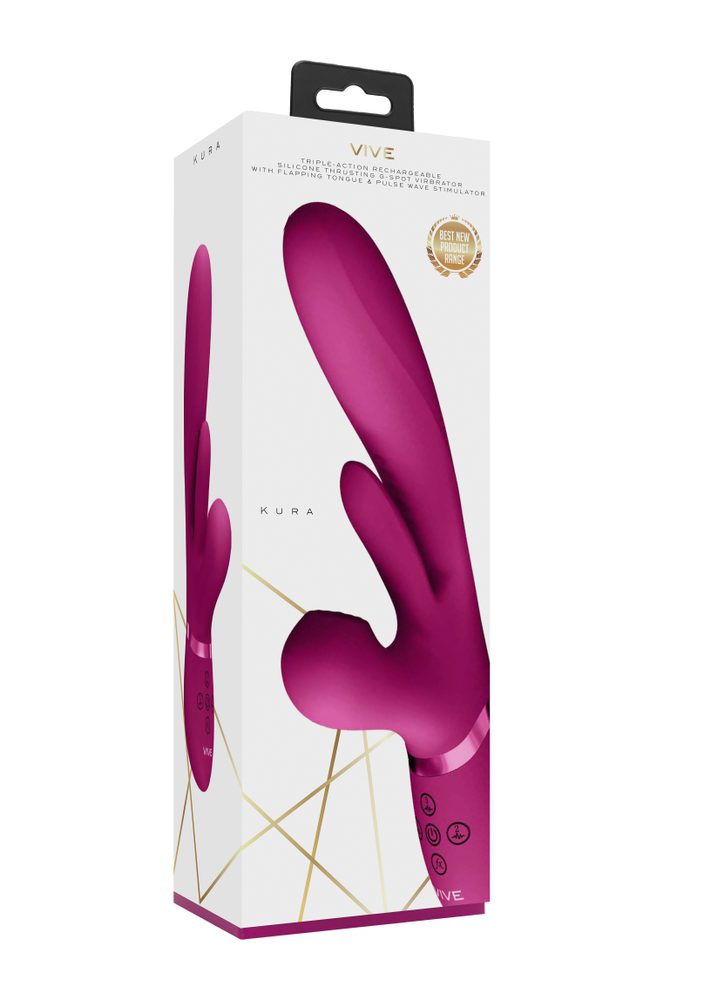 Vive Kura Thrusting G Spot with Flapping Tongue and Pulse Wave Stimulator Pink