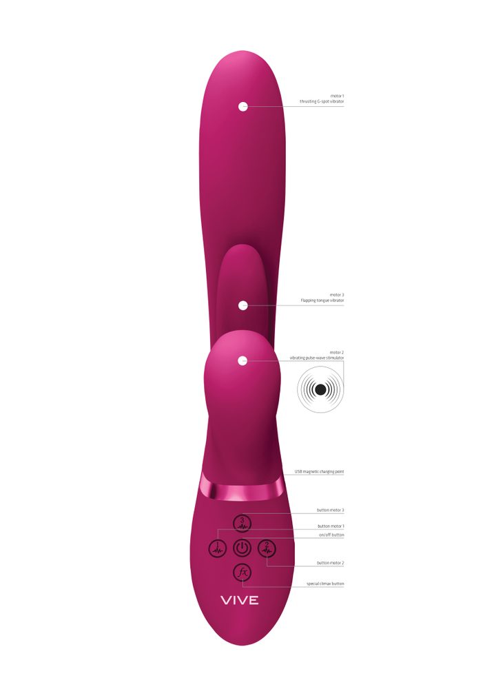 Vive Kura Thrusting G Spot with Flapping Tongue and Pulse Wave Stimulator Pink