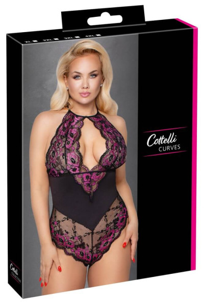 Cottelli Plus Size - květinové body (černo-fialové) - 4XL