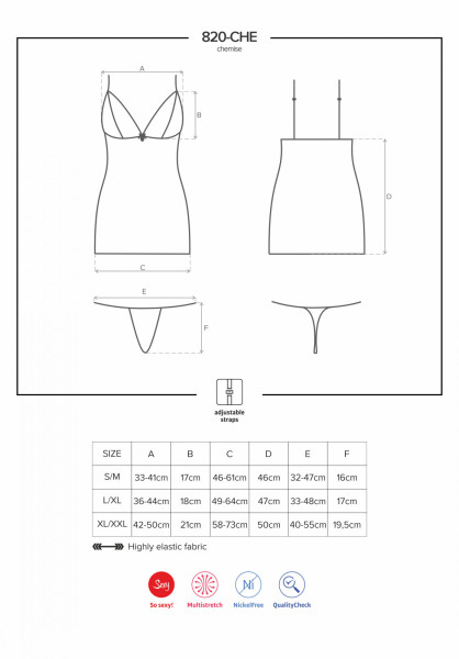 Košilka 820-CHE chemise - Obsessive černá XXL