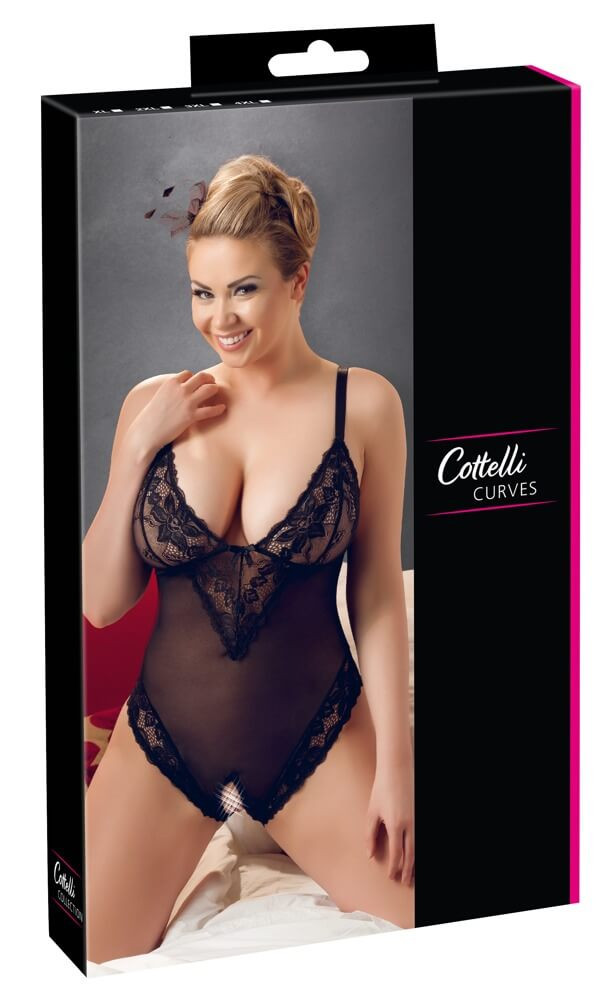 Cottelli Plus Size - krajkové body (černé) - XXXL