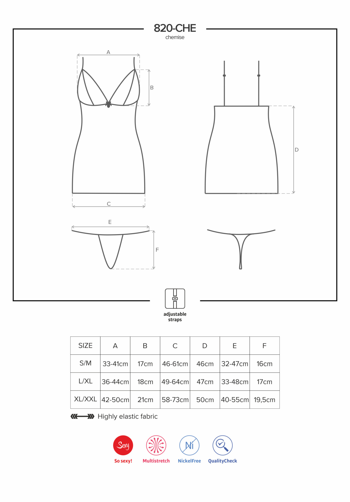 Košilka 820-CHE chemise - Obsessive černá XXL