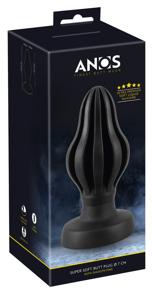 ANOS - super měkké, žebrované anální dildo - 7 cm (černé)