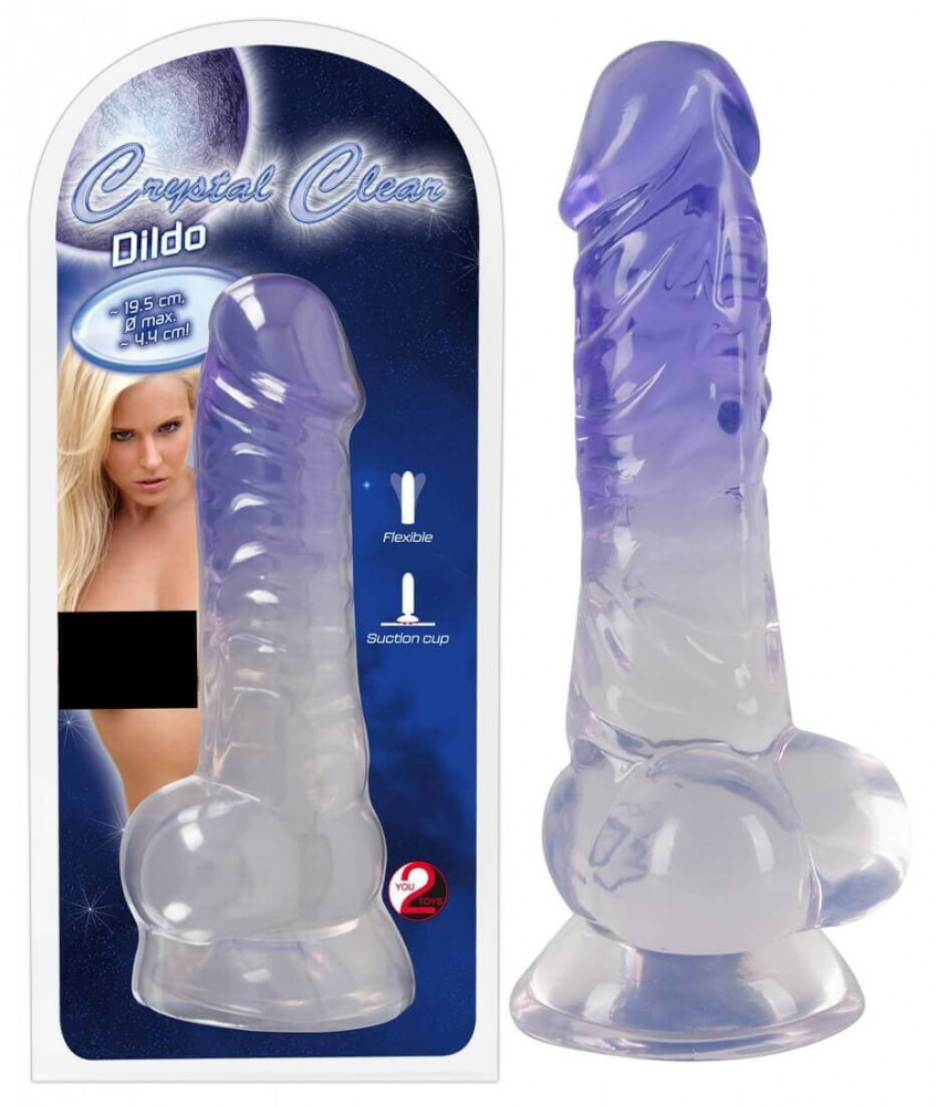 Crystal Clear - dildo se varlatem a přísavkou - 19,5 cm (průsvitné-fialové)