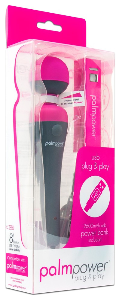 PalmPower Wand - velký masážní vibrátor USB s powerbankou (růžovo-šedý)