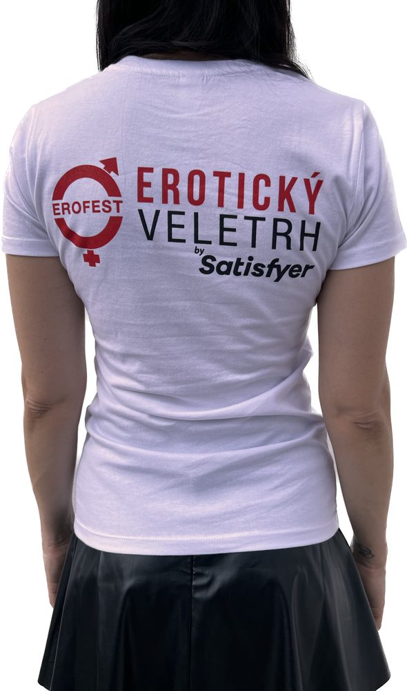 Dámské tričko erotický veletrh vzor rty bílé - S