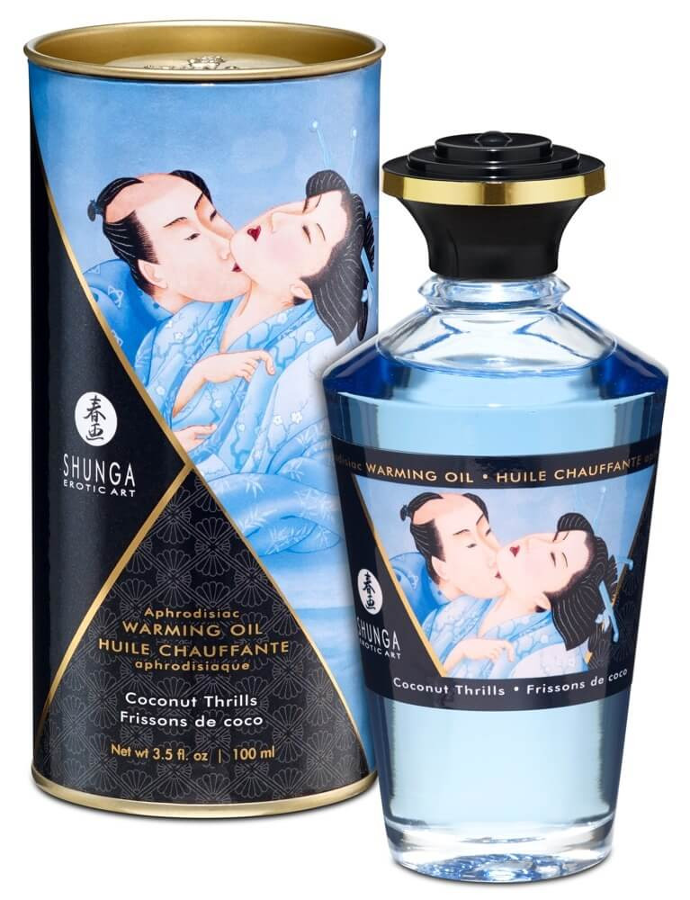 Shunga - hřejivý masážní olej - kokosový (100 ml)