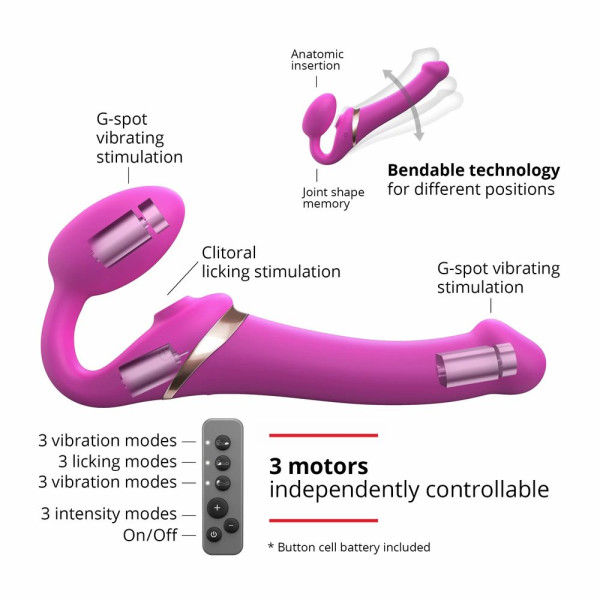 Strap-on-me Multi Orgasm Strap-On Vibrator with Licking Stimulator Pink S