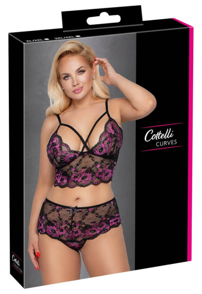 Cottelli Plus Size - Květinová podprsenka (černo-fialová)