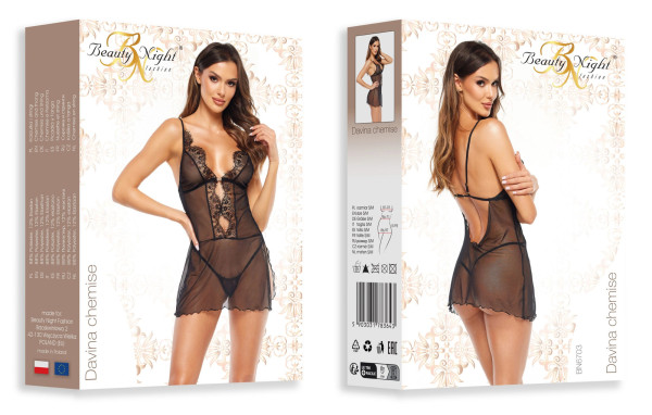 Dámská erotická košilka Davina chemise - BEAUTY NIGHT FASHION černá L/XL