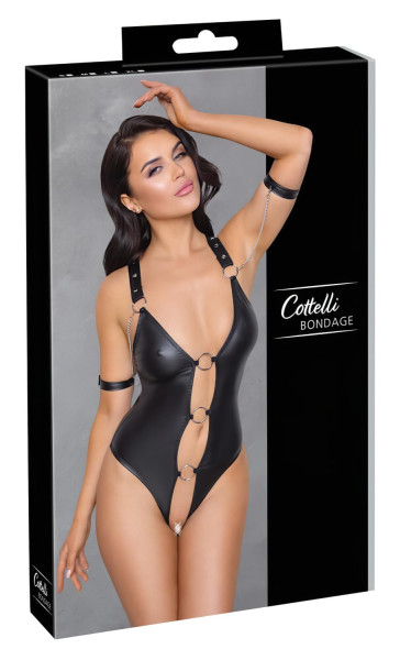 Cottelli Bondage - lesklé, kroužkové, otevřené body (černé) - L