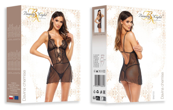 Dámská erotická košilka Davina chemise - BEAUTY NIGHT FASHION černá S/M