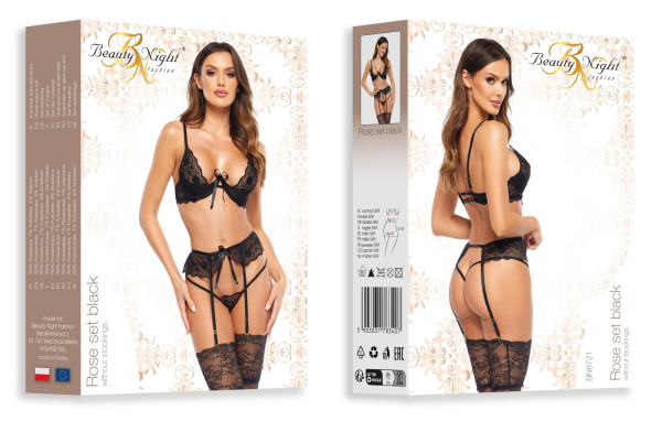 Dámská erotická souprava Rose set black - BEAUTY NIGHT FASHION černá L/XL